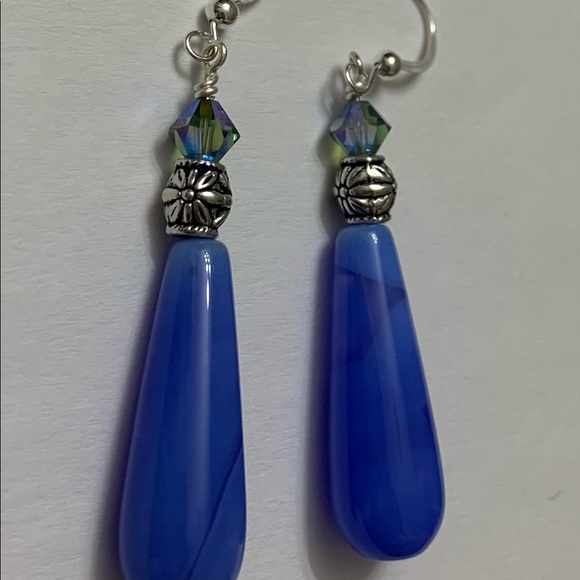 Dark Blue Banded Agate. SS.AB Swarovski. Handmade - Picture 4 of 6